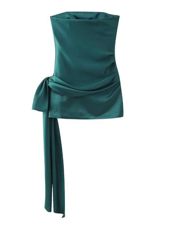 Stylish and slim-fitting bust-embellished short tube top dress