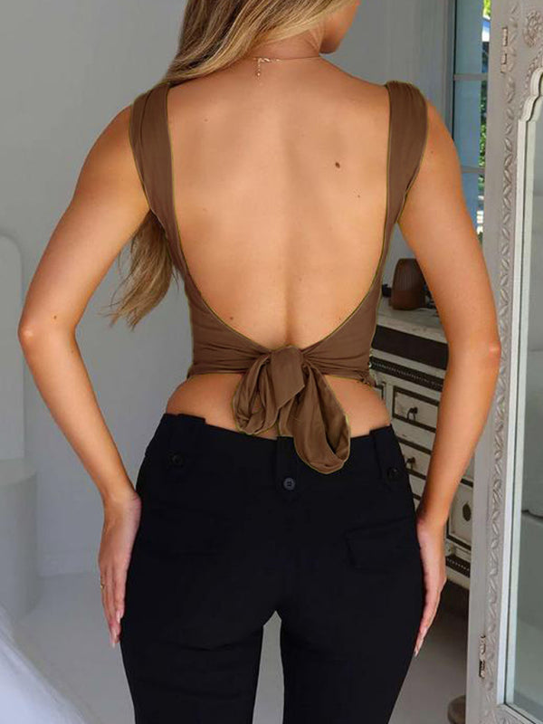 Women's suspender cross large V-neck backless top