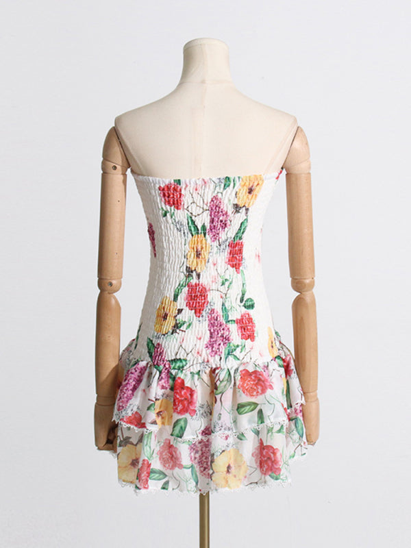Elegant printed halterneck design slim-fitting short dress