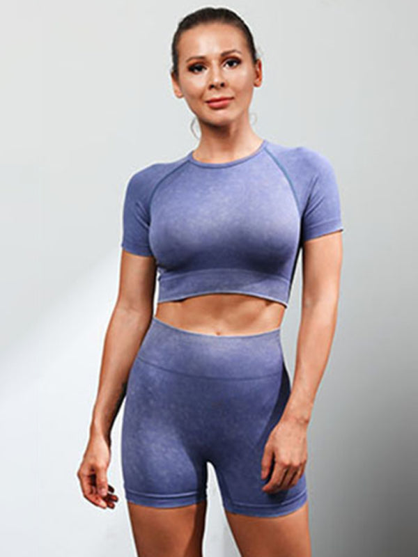 Multi-color yoga sports short-sleeved shorts set