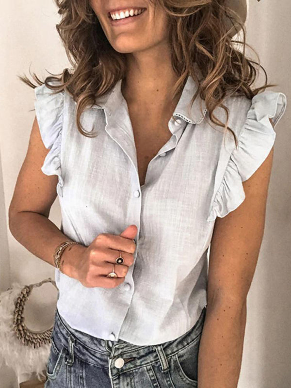 Casual solid color lapel loose shirt