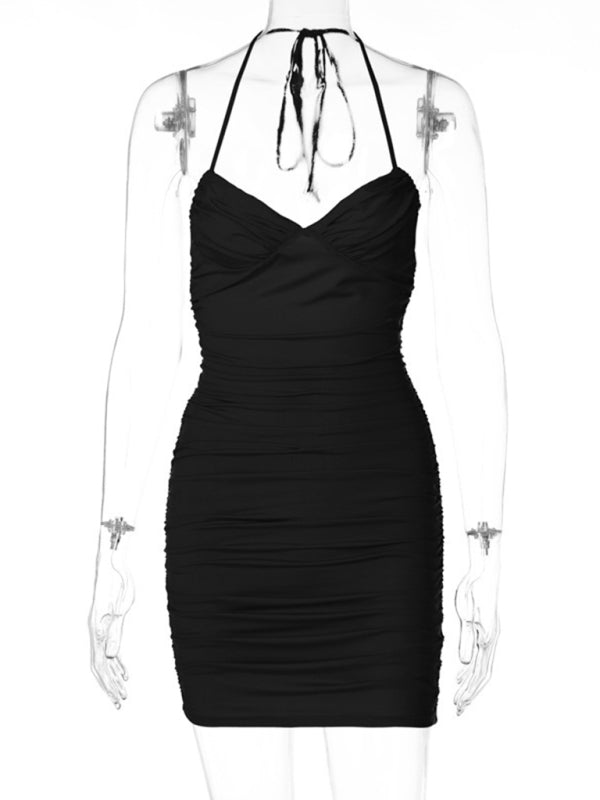 Pleated design suspender dress