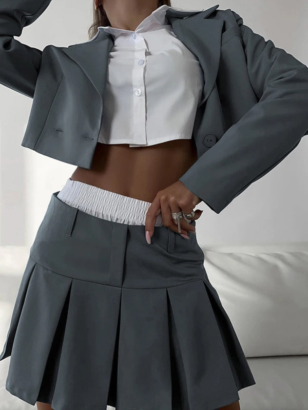Sweet long-sleeved half-length A-line skirt set (white leggings not included)