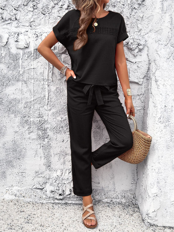 Women's casual short-sleeved top and trousers set