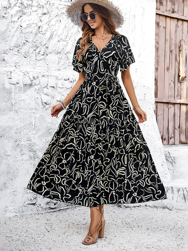 Women's Vacation Short Sleeve Irregular Pattern Print Dress