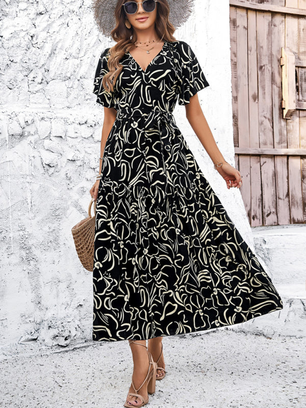 Women's Vacation Short Sleeve Irregular Pattern Print Dress