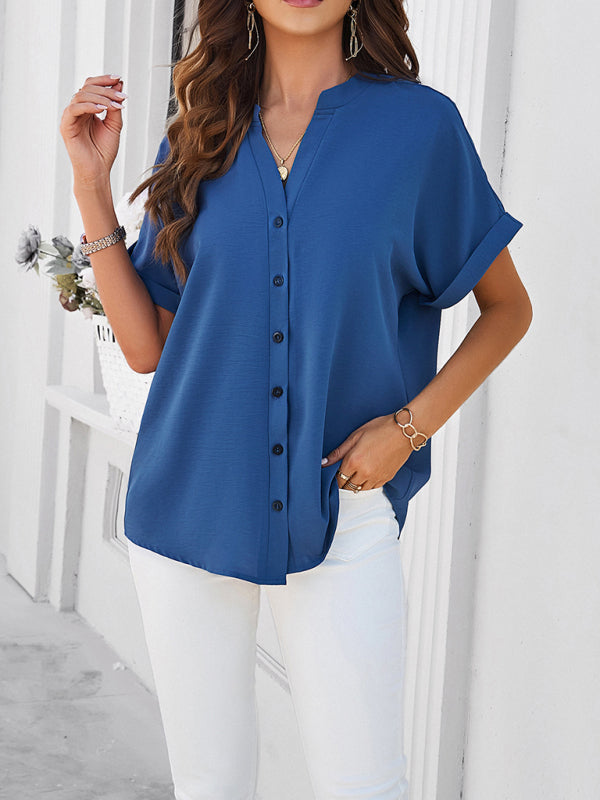 Solid color casual stand collar shirt