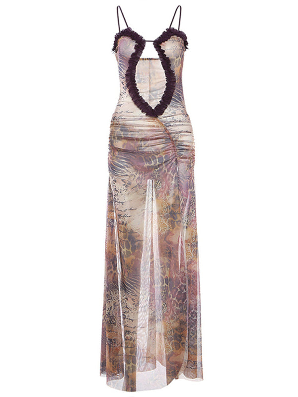Hollow Sleeveless Halter Neck Wrap Chest and Backless Long Dress