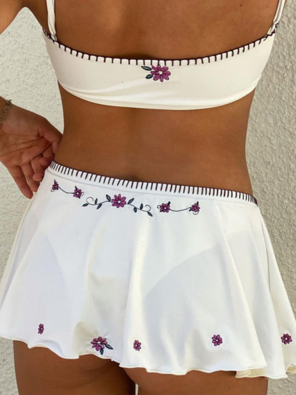 Split skirt style high waist suspender bikini