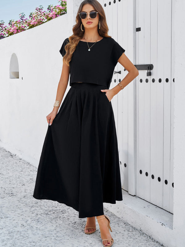 Casual sleeveless top and long skirt set