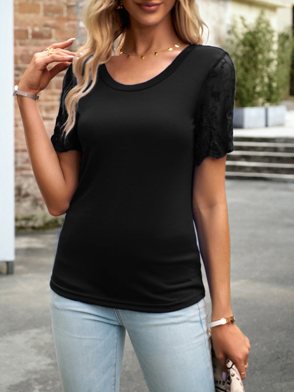 Casual lace short-sleeved T-shirt
