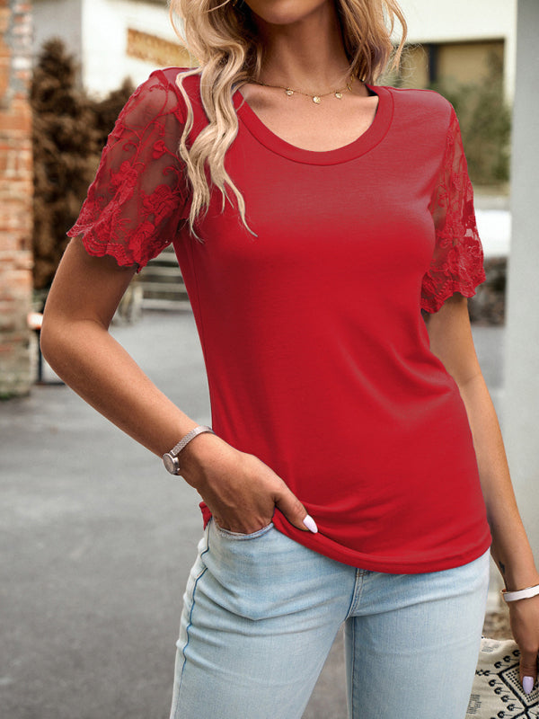 Casual lace short-sleeved T-shirt
