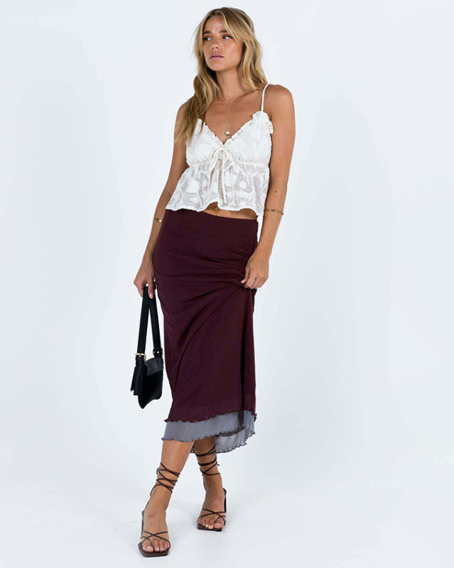 Hollow V-neck loose lace halter top