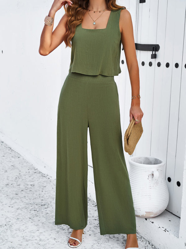 Casual sleeveless vest + trousers set