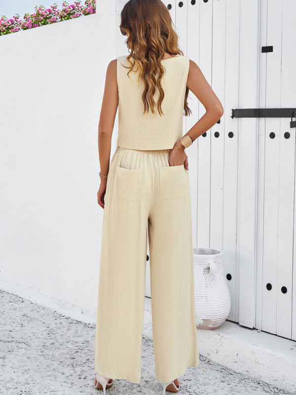 Casual sleeveless vest + trousers set