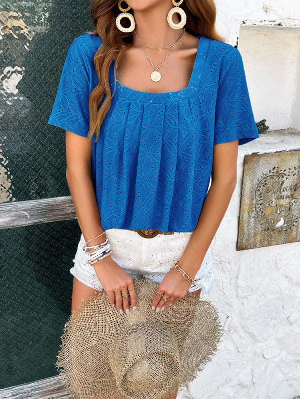 Casual solid color short-sleeved top