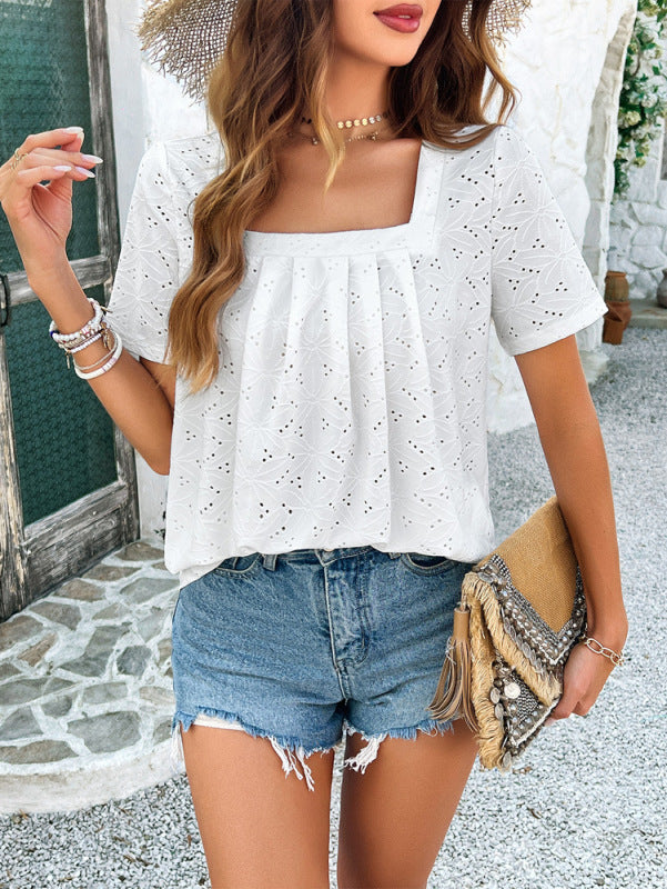 Casual solid color short-sleeved top