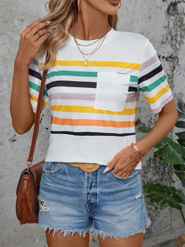 Women's Color Striped Short Sleeve T-Shirt