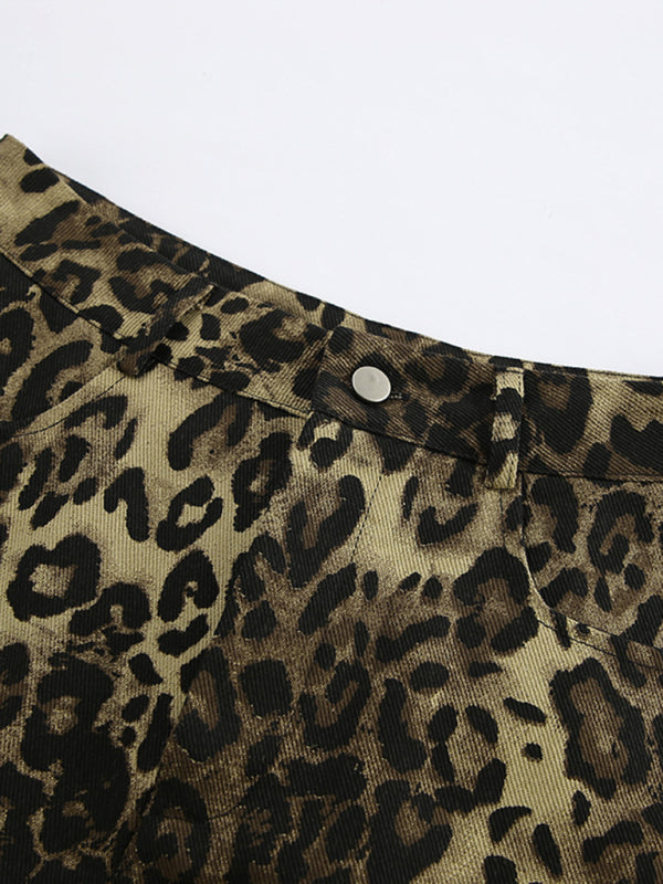 Casual pants leopard print street wide leg three-point shorts