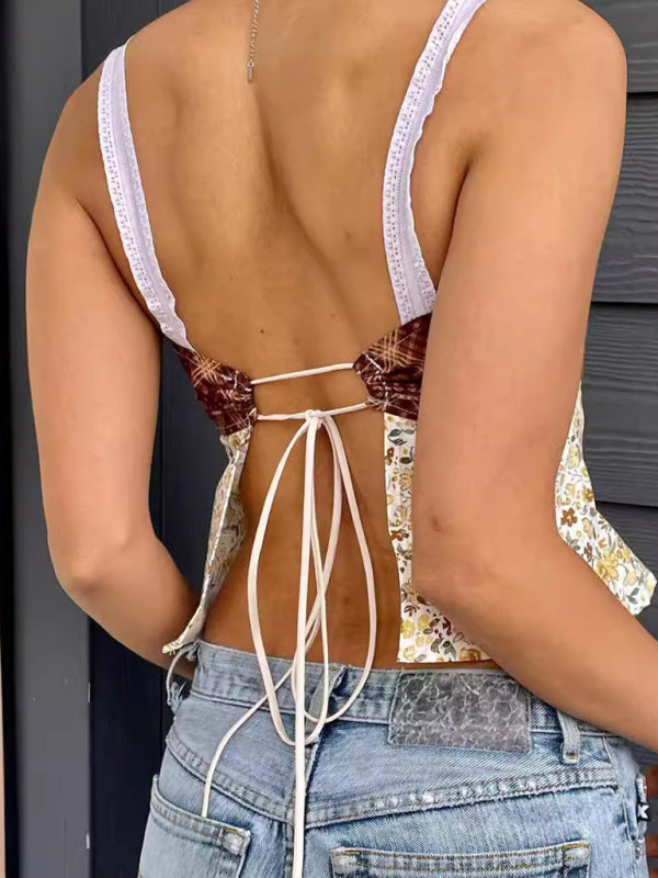 Women's floral lace-up tube little top