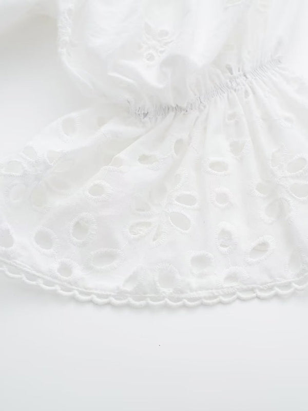 French lace deep V-neck hollow waist short dress