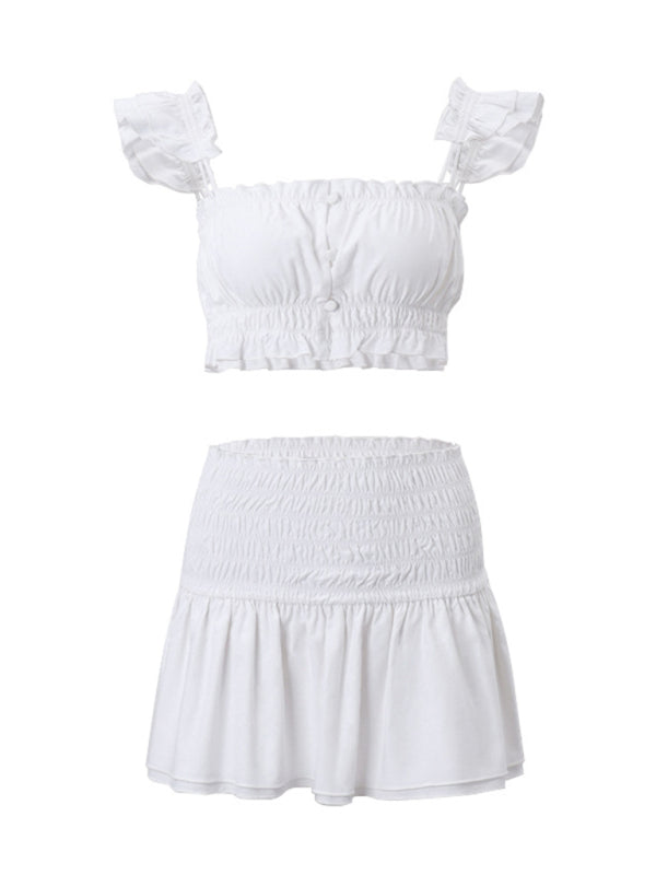 Women's Simple Short Vest A-Line Skirt Two-piece Set