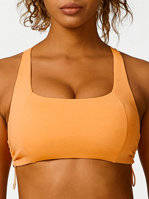 Drawstring wear breathable solid color yoga bra