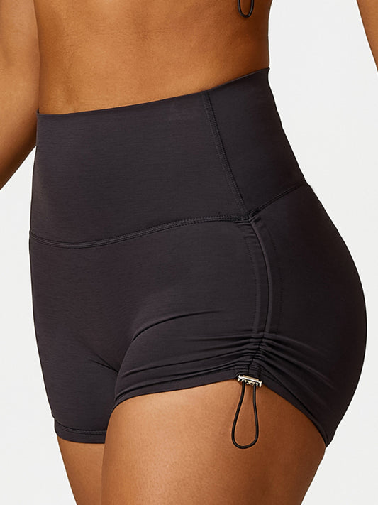 Drawstring yoga wear breathable solid color running tight shorts