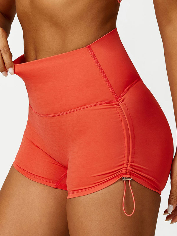 Drawstring yoga wear breathable solid color running tight shorts