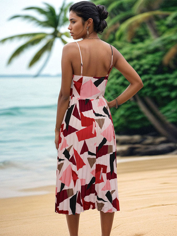 Women's Sling Holiday Geometric Print A-Line Midi Dress