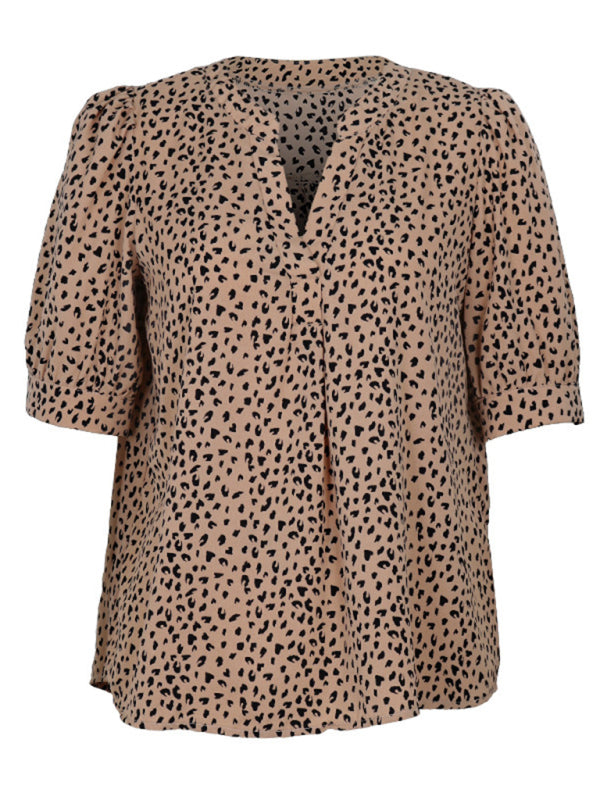 Puff sleeve pullover leopard print shirt
