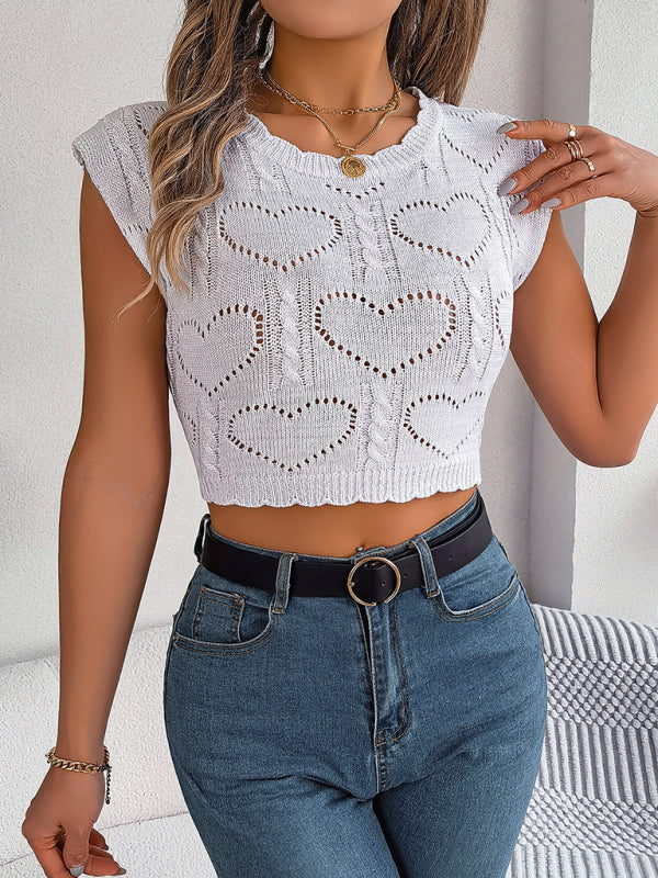 Love hollow navel-baring sweater top