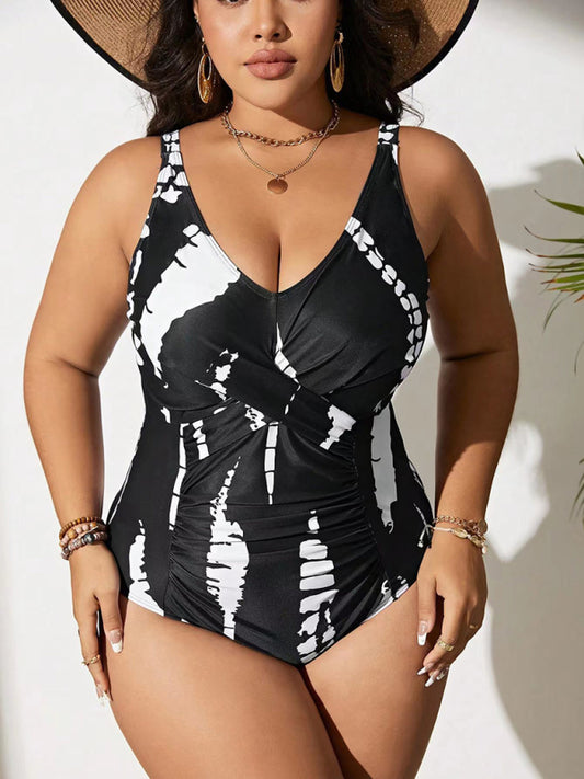 Plus size black and white one-piece swimsuit