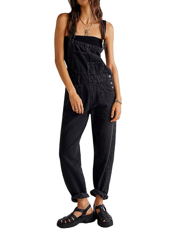 Casual loose denim overalls trousers