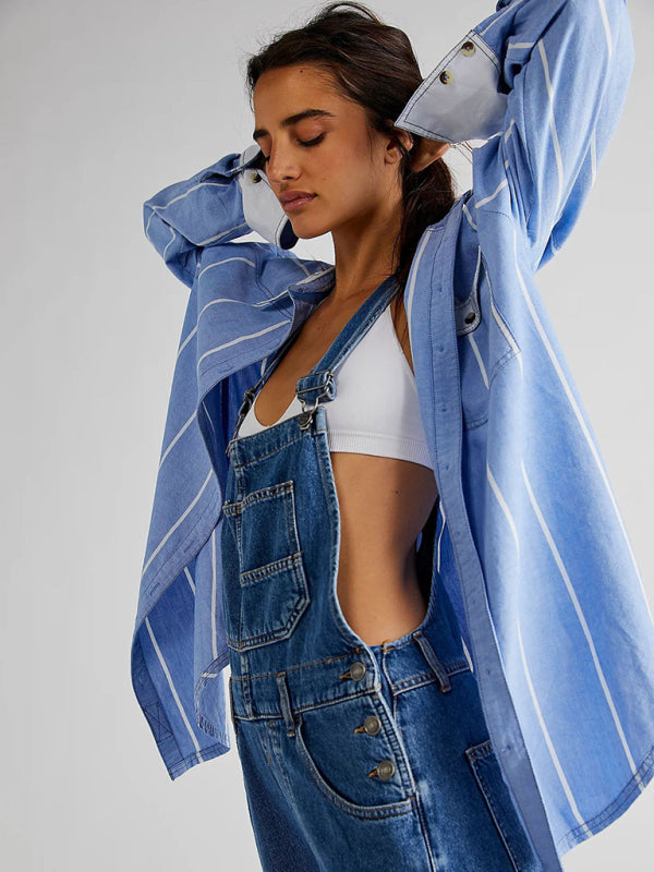 Casual loose denim overalls trousers