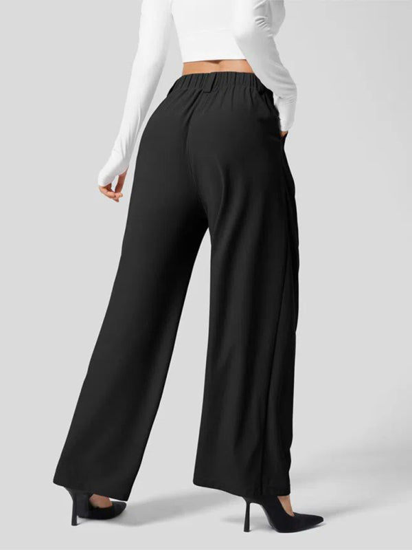 Women's Casual Loose Wide Leg Pocket High Waist Pants