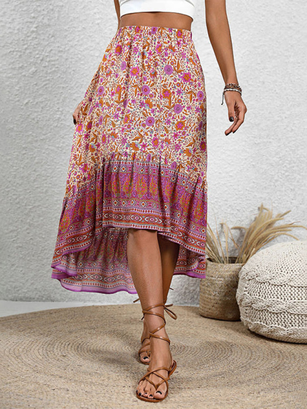 Casual women's bohemian printed floral skirt