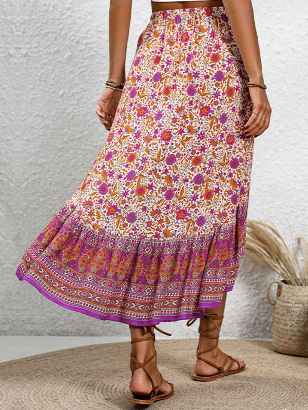 Casual women's bohemian printed floral skirt