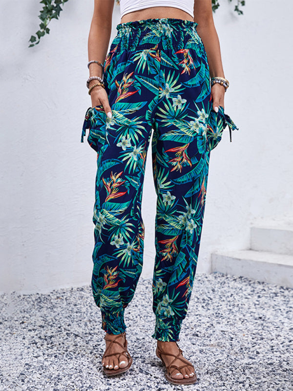 Casual pocket tropical print trousers