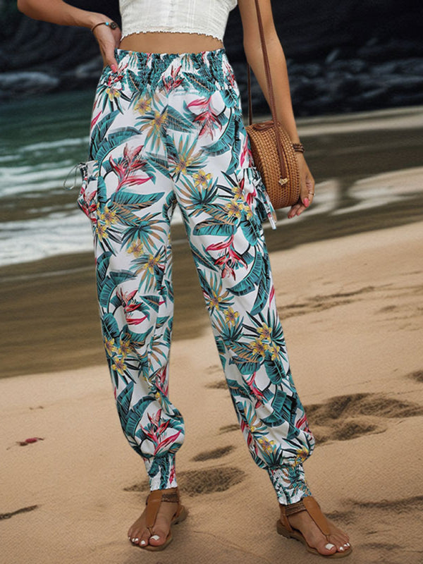 Casual pocket tropical print trousers
