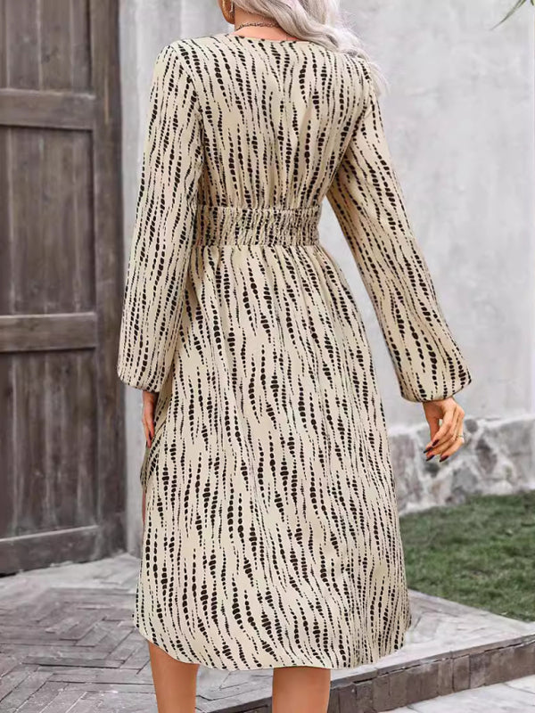 Women's Casual V-Neck Printed Irregular Hem Long Sleeve Long Top
