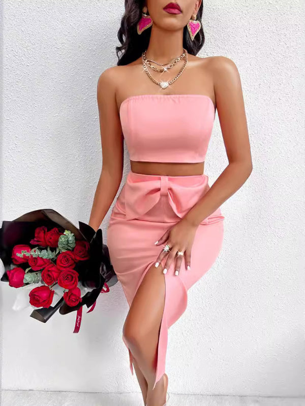 Tube top casual top bow skirt set