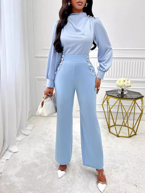 Women's Solid Color High Waist Slim Straight Trousers