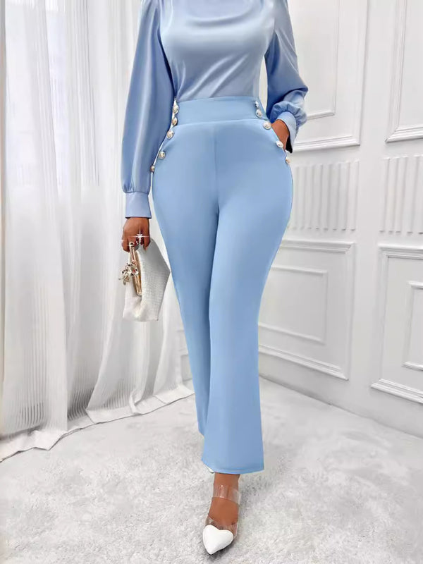 Women's Solid Color High Waist Slim Straight Trousers