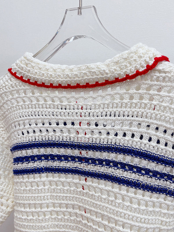 Hollow striped short sweater top