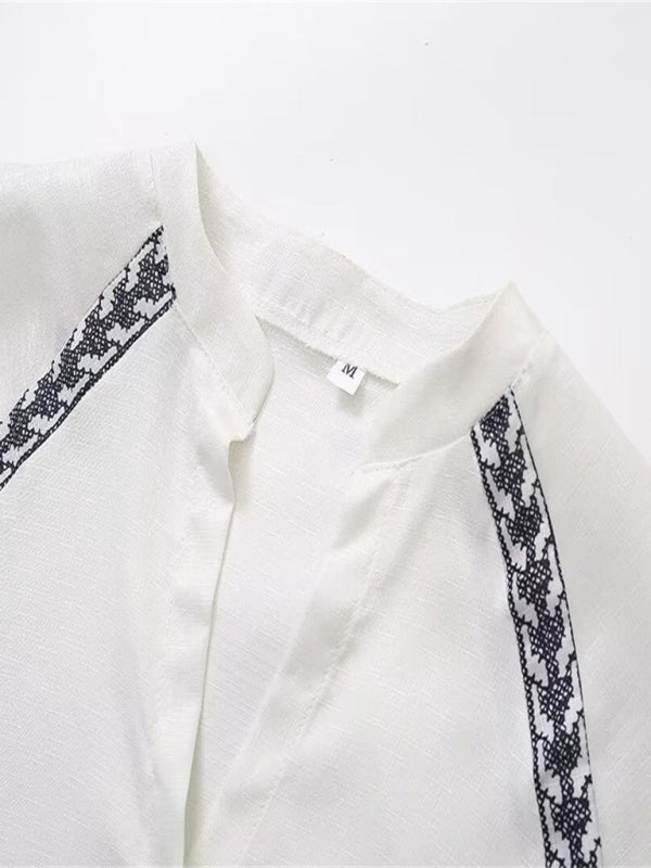 Women's versatile cross-stitch personalized contrasting shirt
