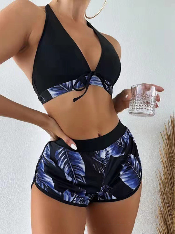 Multi-color printed bikini three-piece set