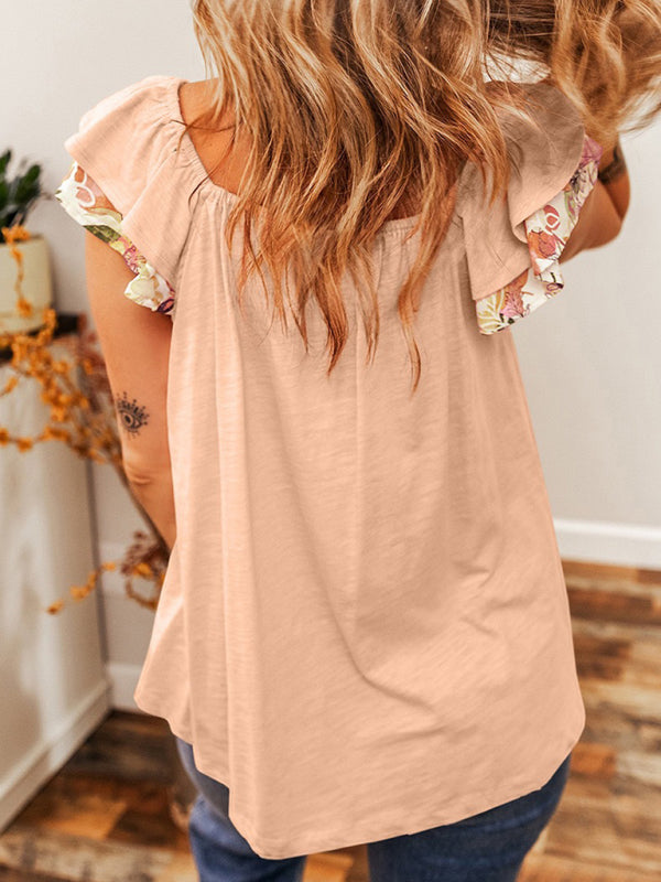 Square collar floral ruffled sleeveless top