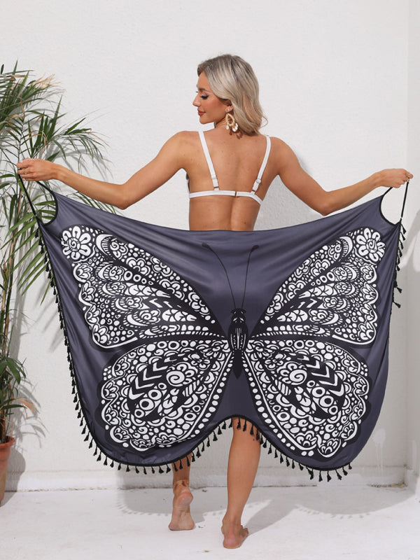 Butterfly print suspender beach skirt