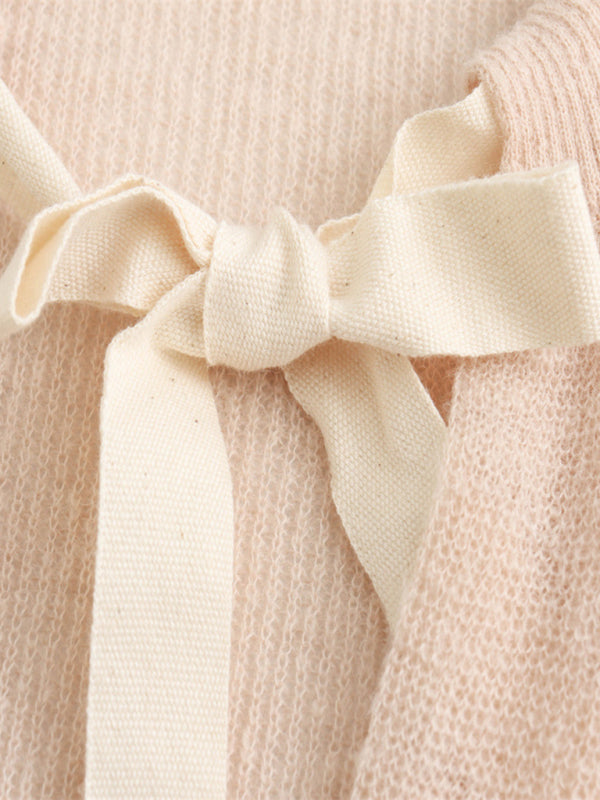 Loose bow tie knitted sweater cardigan